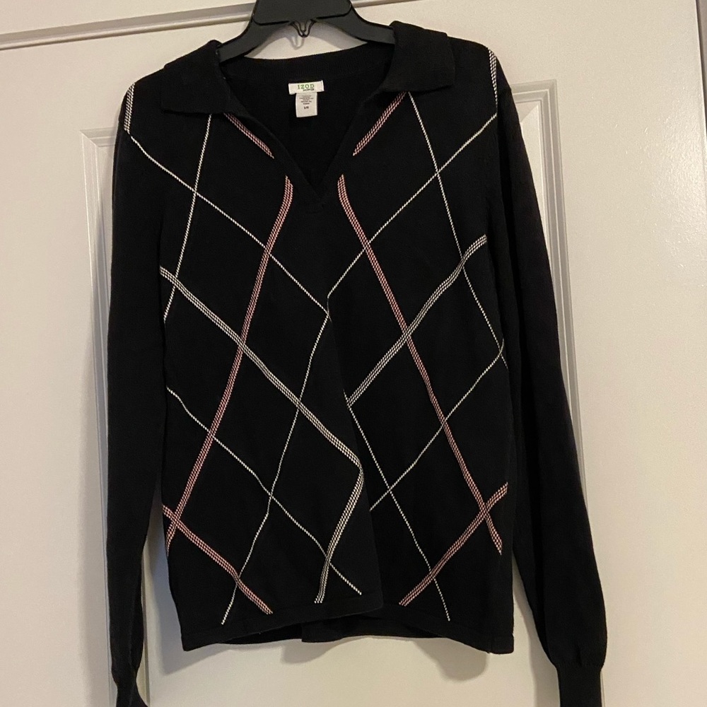 Women’s Izod (L) black, pink, and white sweater